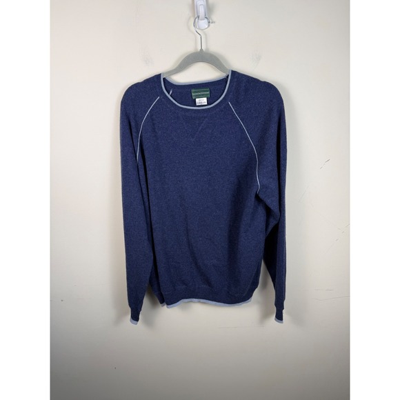 Hammacher Schlemmer Other - Hammacher‎ Schlemmer Mens XL Blue 100% Cashmere Crewneck Raglan Sweater Contrast